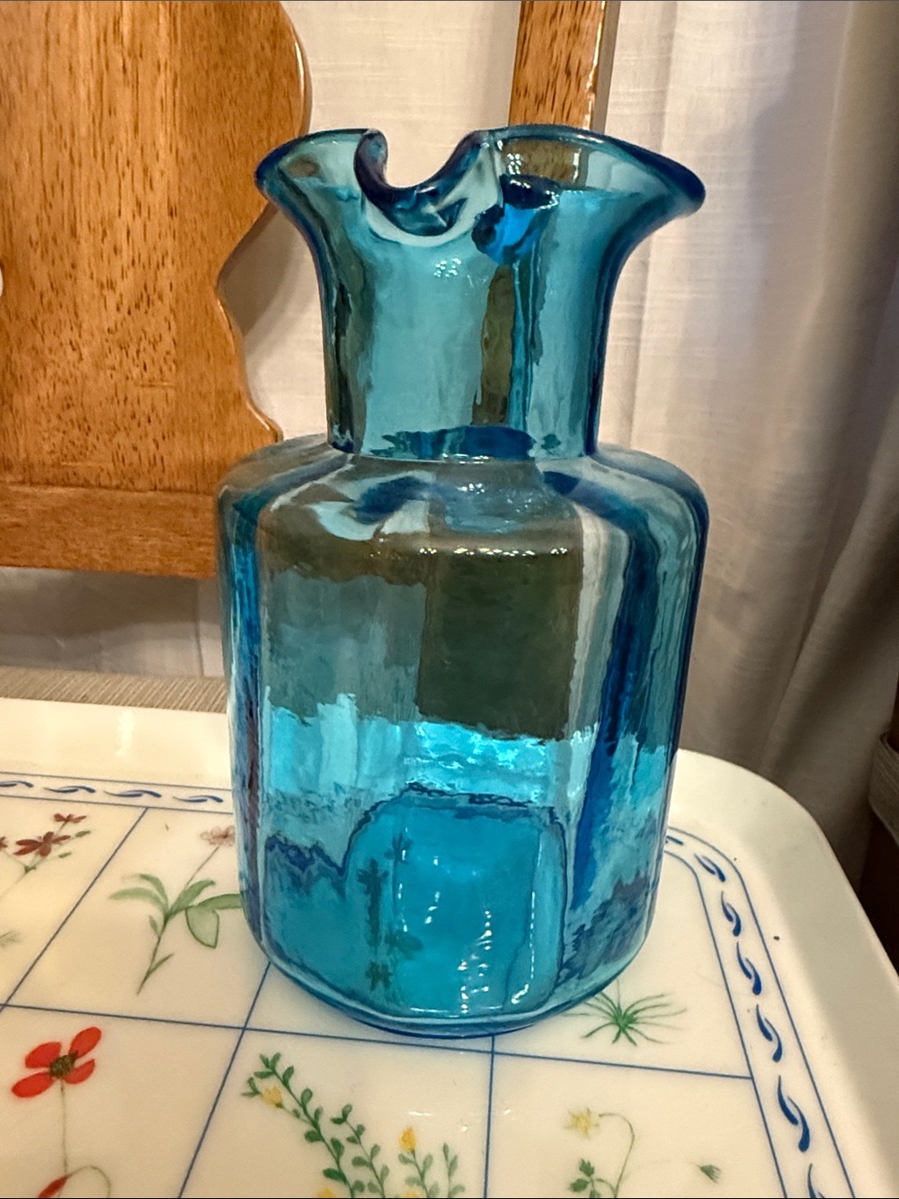 Aqua Blue Glass small Pitcher - Picture 3 of 6